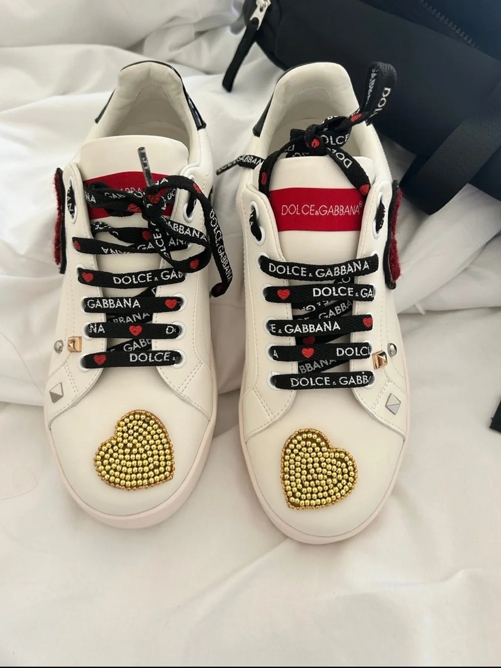 Dolce & Gabbana Women’s White Heart-Embellished Lace-Up Sneakers